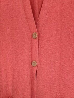 J. Jill Long Cardigan Sweater Women's L Coral Salmon Pockets Lightweight Knit